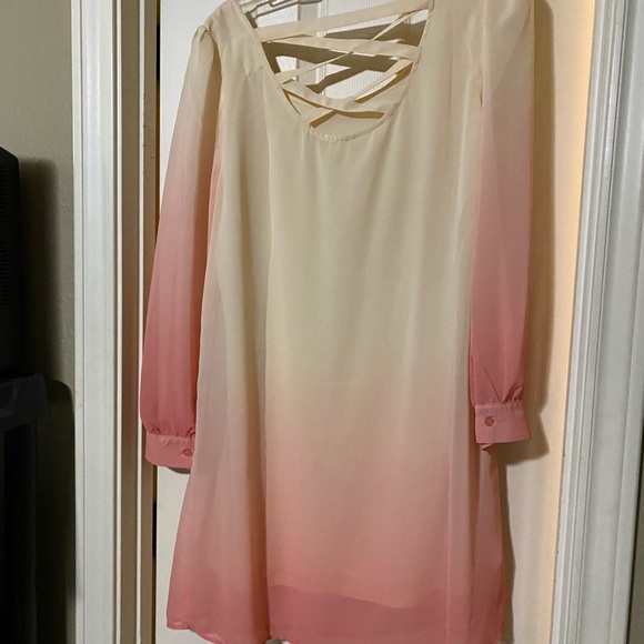 PERCH by Blu Pepper Women’s Midi Dress Peach Cream 35" Criss Cross Back Size 1X - Picture 2 of 10
